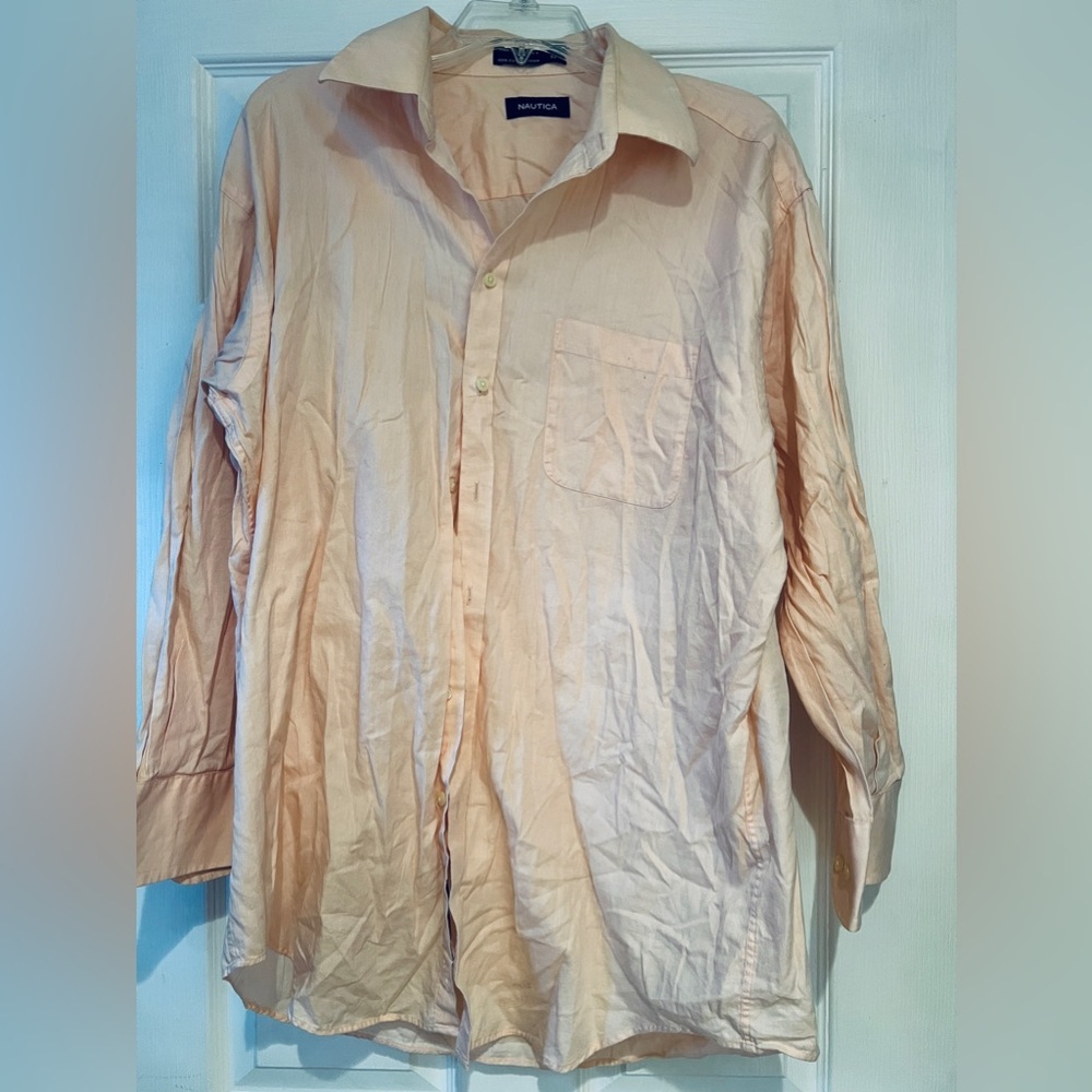 ⛵ Nautica Men’s Button-Down Shirt – Peach, Size 17 🍑